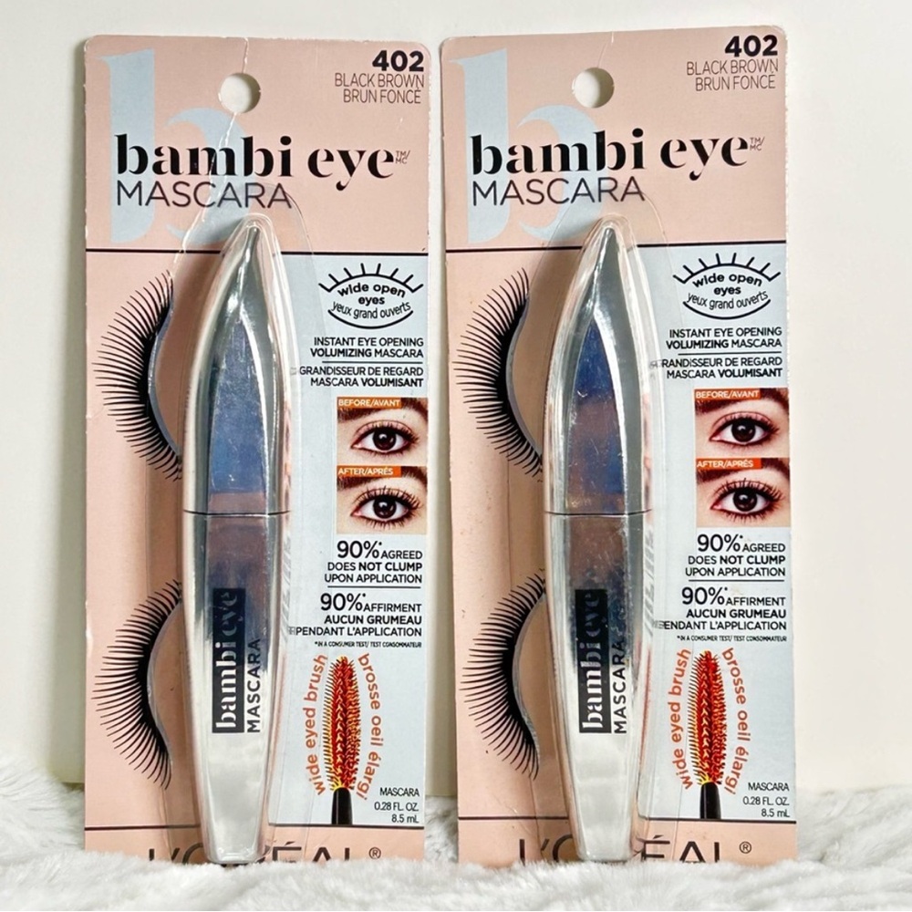 L'Oréal Paris Bambi Eye Mascara Bundle Two #402 Black Brown Volume Full Size NEW - Picture 3 of 5